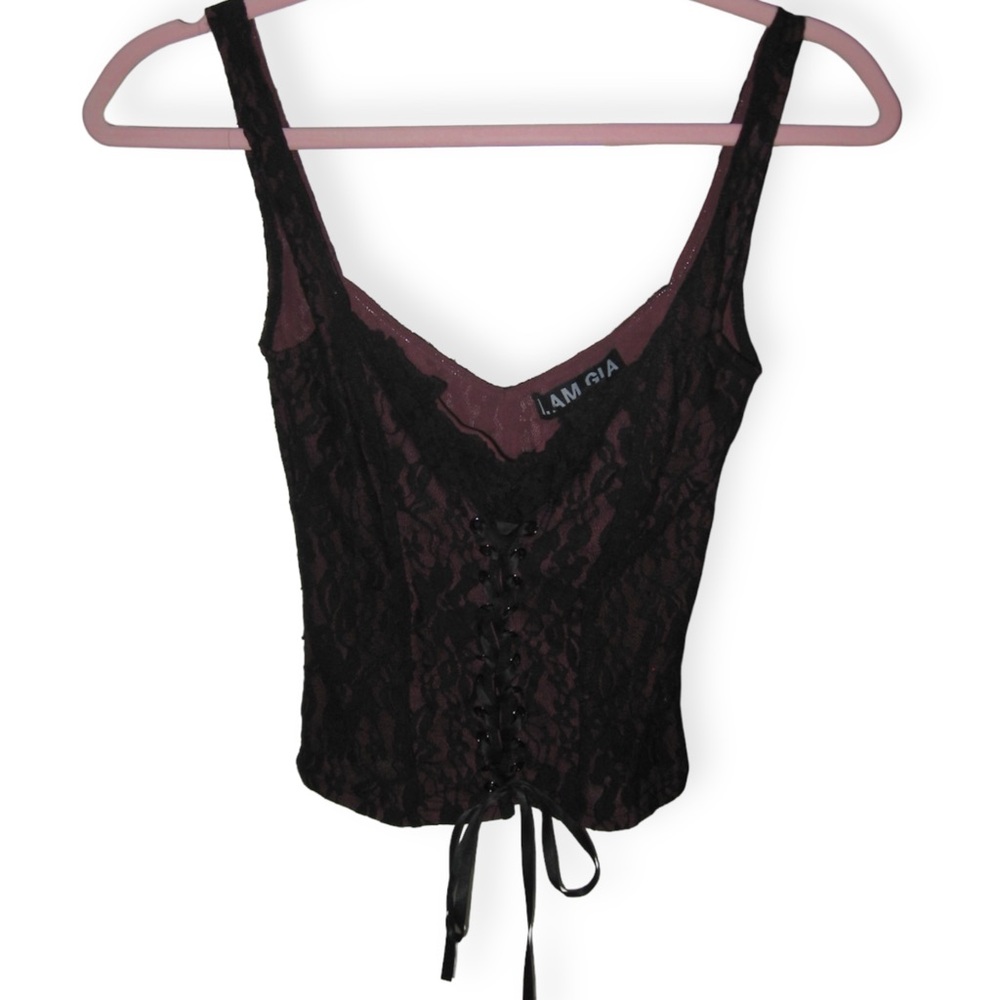 I.AM.GIA Corset Style Cami in Burgundy and Black